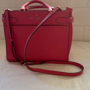 Kate Spade New York Staci Satchel Crossbody Bag Medium Size - Ruby Pink Leather